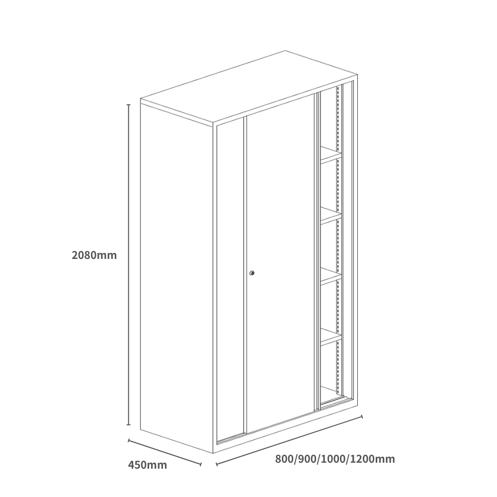 Davide-CS steel filing cabinet with two sliding doors