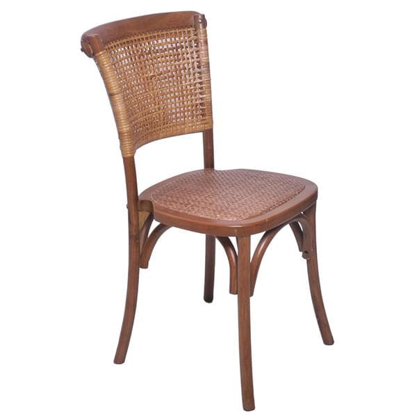 Chaise cruzada con respaldo de mimbre