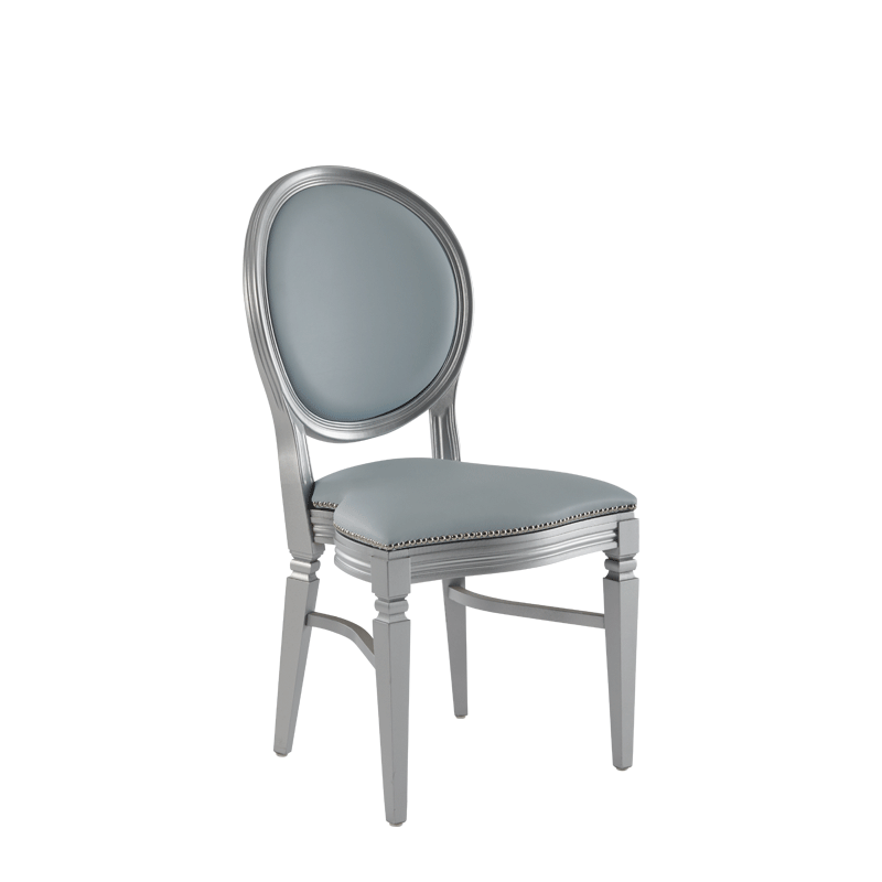 Medallion chair with wooden frame and silver finish