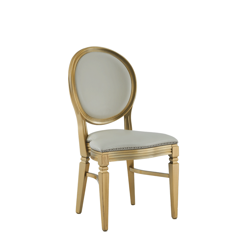 Medallion chair with wooden frame in gold.