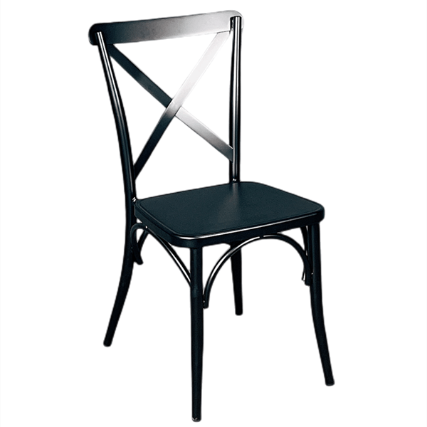 Chaise cruzada de respaldo metálico