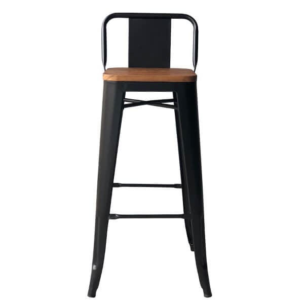 Silla de bar industrial de metal con asiento de madera y respaldo de estilo Tolix
