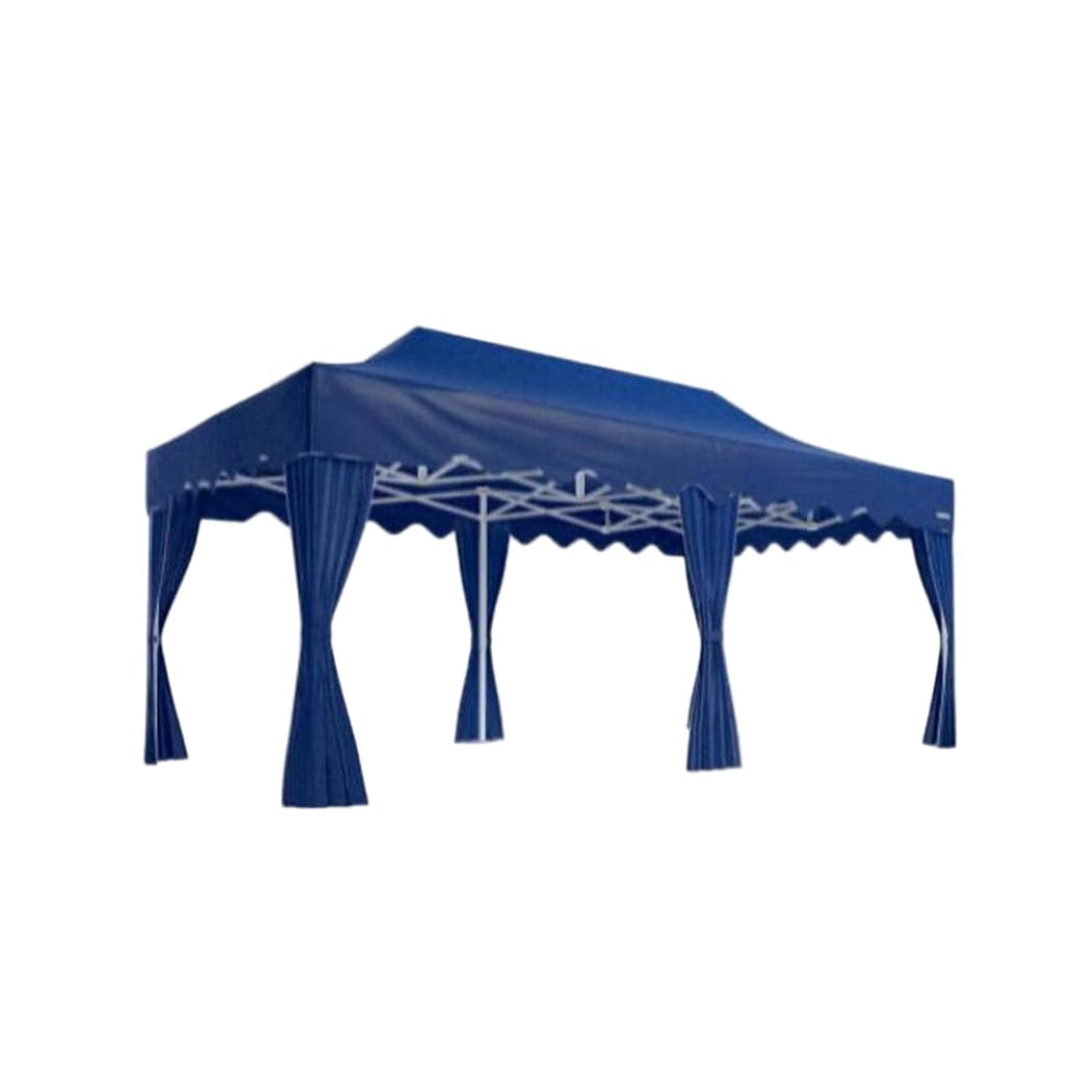 Canopy Tent 8 × 4 m with decorative banners and corner curtains