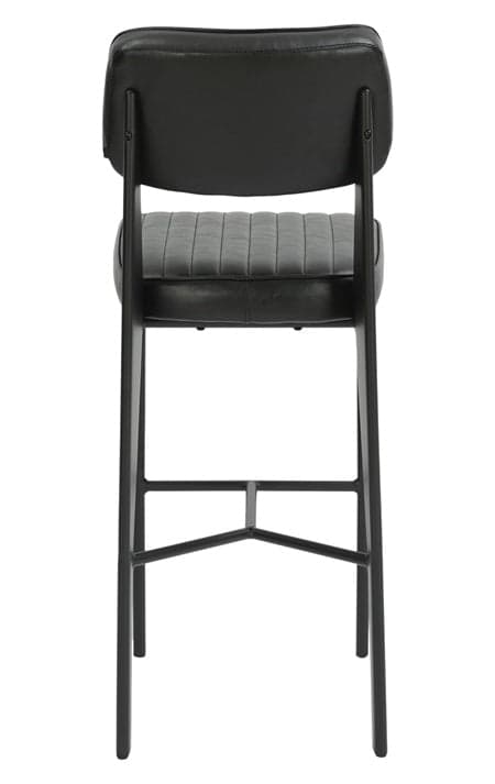 Bar stool in black metal with vinyl seat - channel backrest