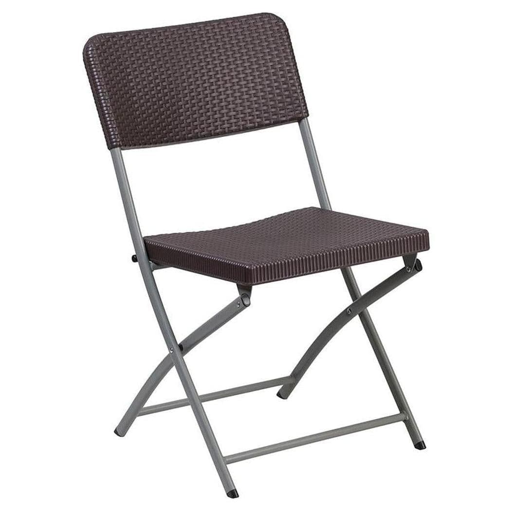 Chaise pliante en plastique effet rotin marron TITAN – structure grise