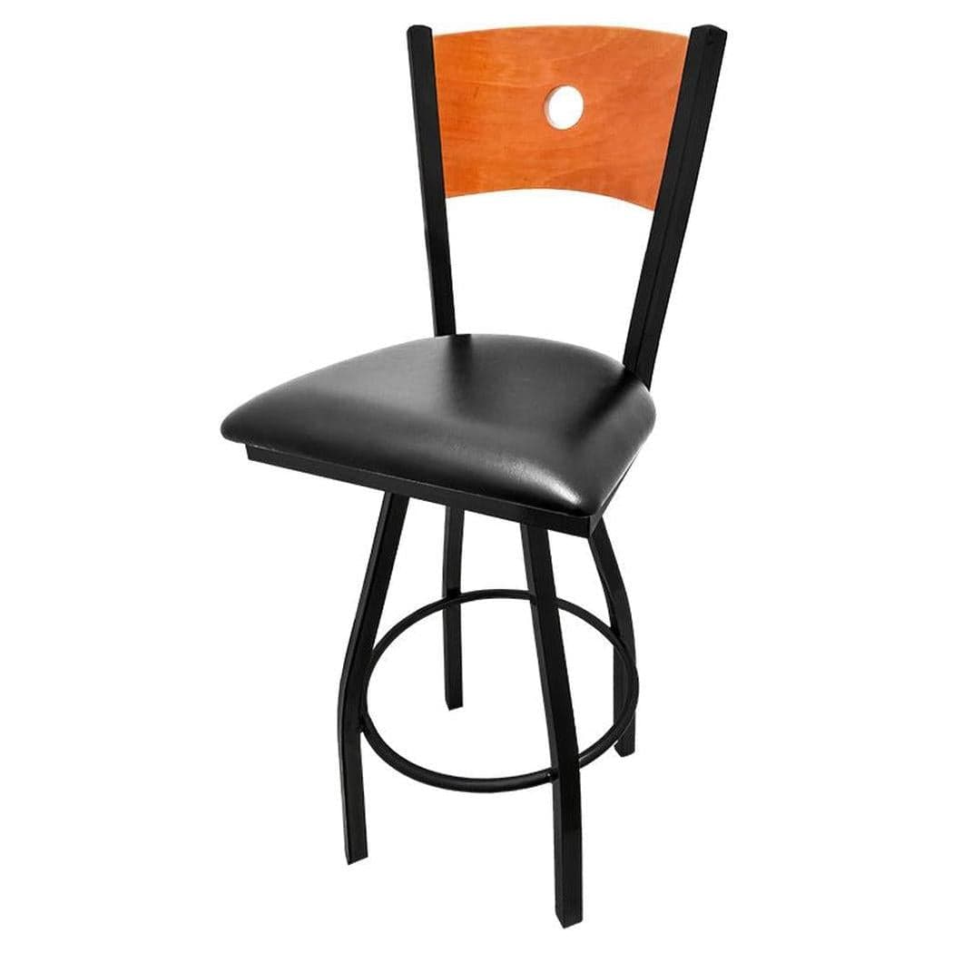 Counter height SALOON stool with wooden backrest and swivel black base