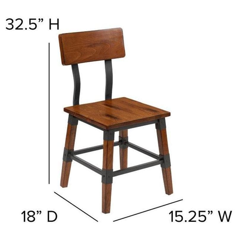 Silla de comedor industrial ALARIC de madera con acabado nogal antiguo - juego de 2