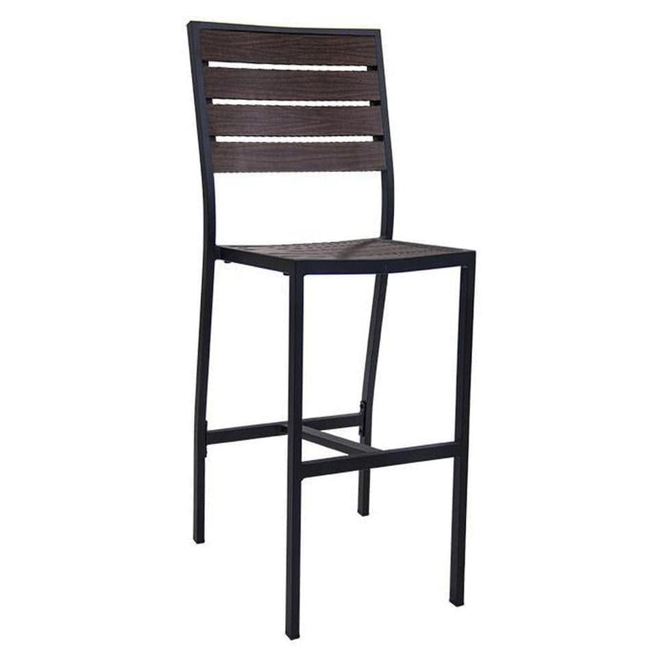 Outdoor aluminum bar stool with aluminum slatted seat and backrest