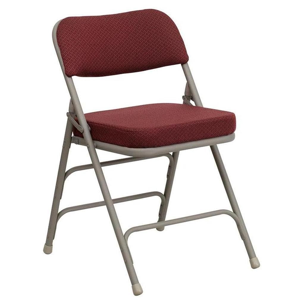 Chaise pliante métal TITAN premium à dossier courbé, tissu bordeaux, renforts triples et double charnière