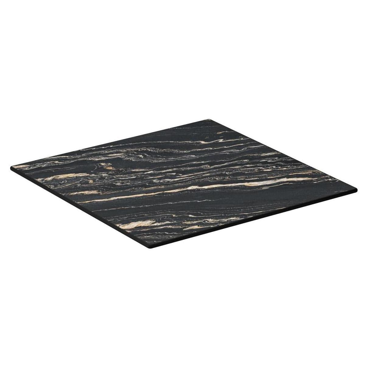 Mesa de resina con efecto mármol Midnight para interior / exterior con borde fenólico.