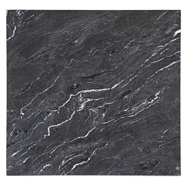 Tabletop in black sintered stone with smooth white veining, thickness 2.2 cm.