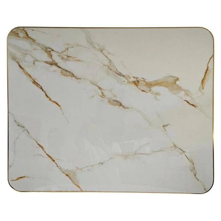 Tabletop in white marble with golden veining, 2.9 cm thick, with golden edge.