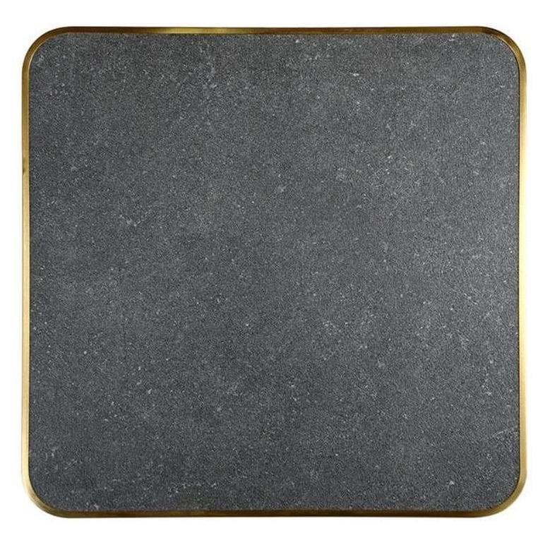 Plateau de table en pierre frittée gris foncé moucheté épaisseur 2,9 cm avec chant doré