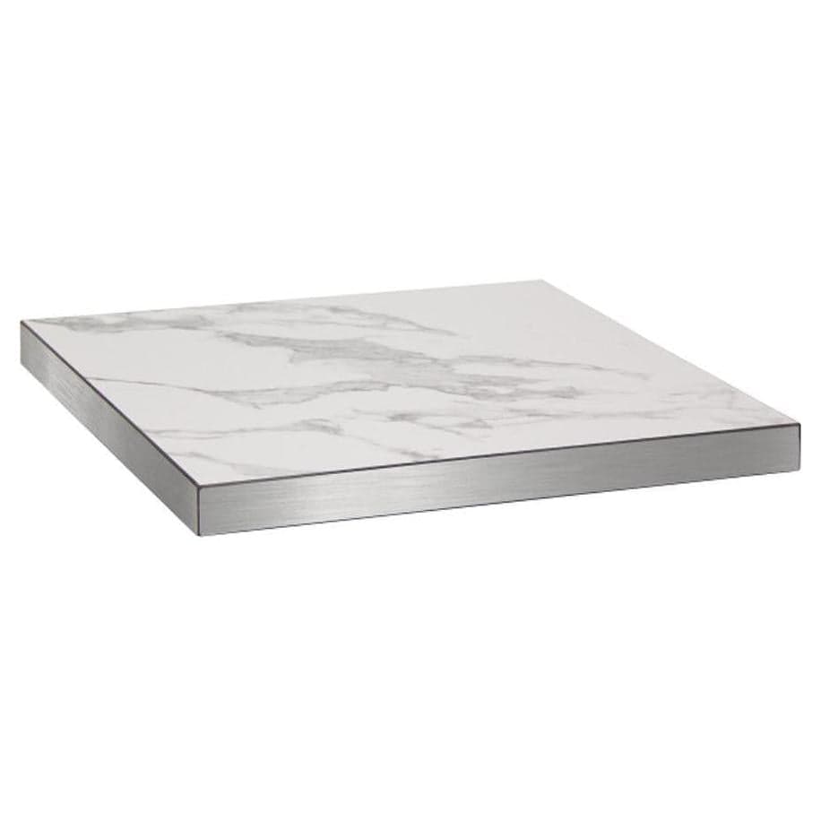 Plateau de table intérieur en mélaminé effet marbre blanc avec chant argent épaisseur 5,1 cm