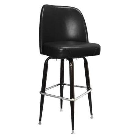 Taburete de bar profesional giratorio con asiento XL de vinilo y base de metal negro.