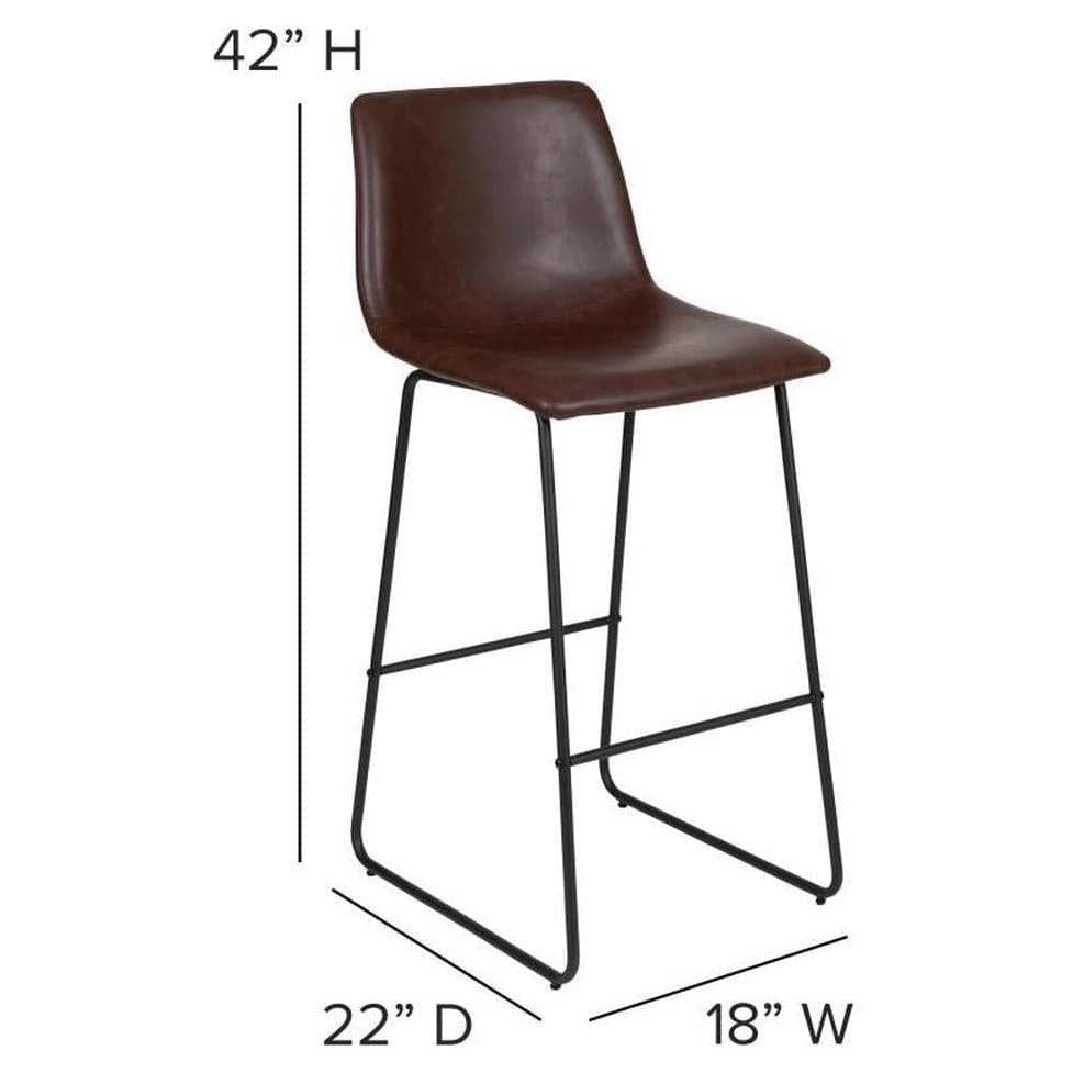 Conjunto de 2 taburetes de bar profesionales RONALD altura de barra 76 cm en cuero LeatherSoft.