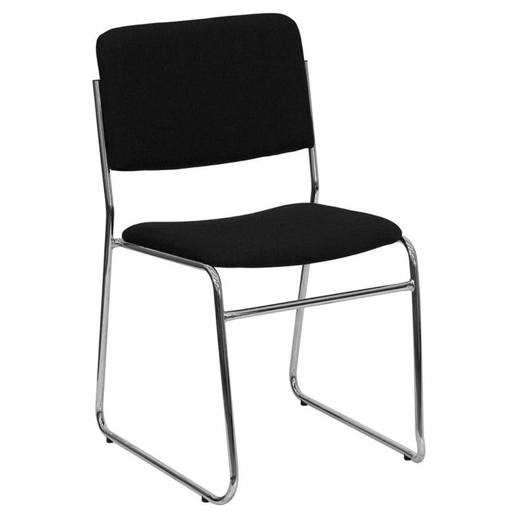 Chaise empilable haute densité en tissu noir – capacité 450 kg – piètement luge chrome