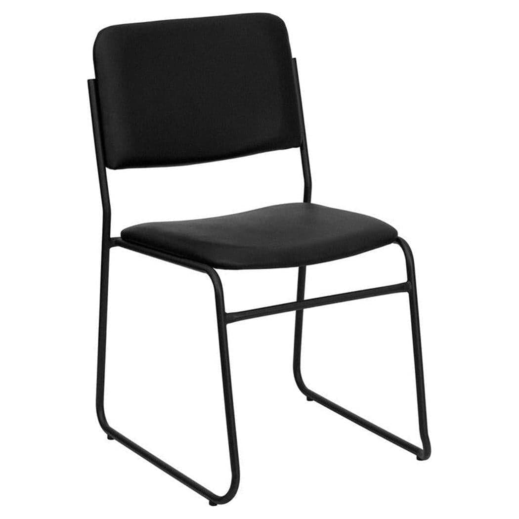Chaise empilable haute densité en vinyle noir – capacité 450 kg – piètement luge