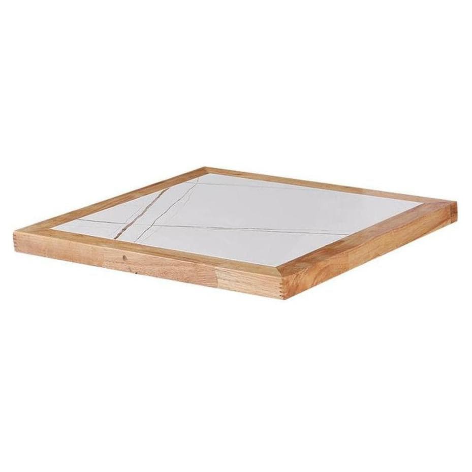 Plateau de table en pierre frittée épaisseur 3,8 cm avec chant bois finition cerisier