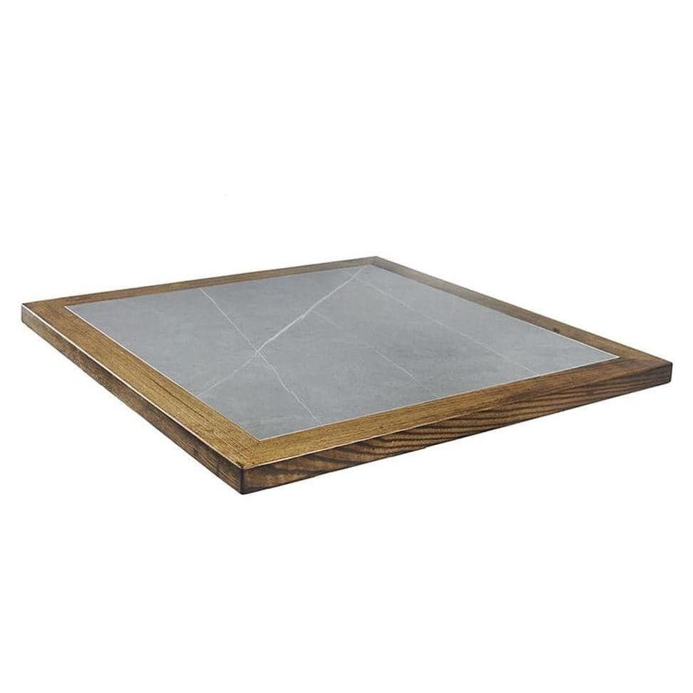 Plateau de table en pierre frittée épaisseur 3,8 cm avec chant bois frêne