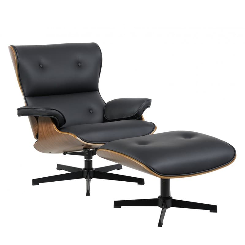 Fauteuil et repose-pieds Hostelbro lounge en similicuir (noir)