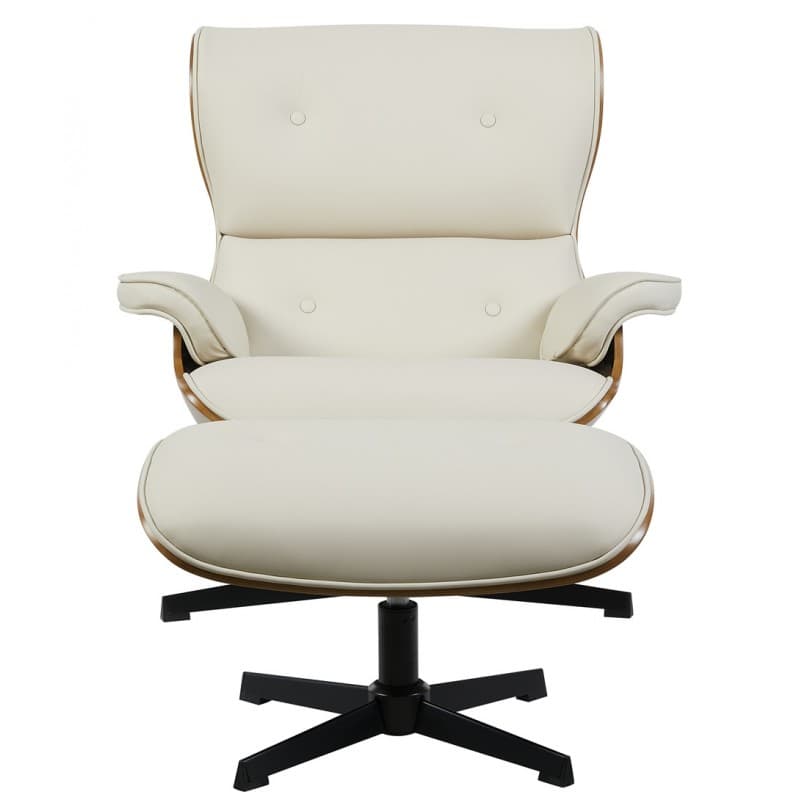 Fauteuil et repose-pieds Hostelbro lounge en similicuir (beige) sur structure bois et métal