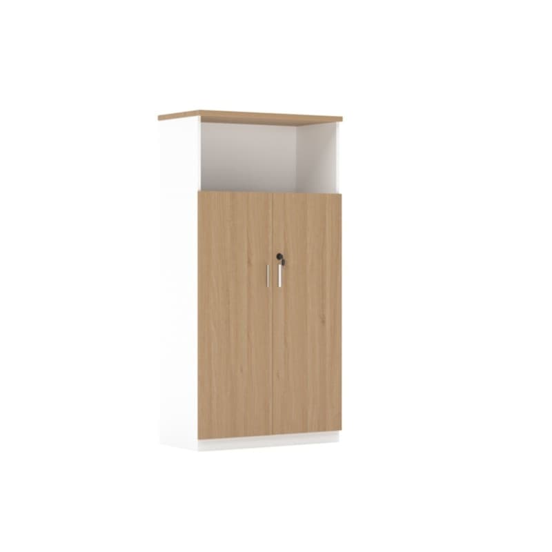 Meuble haut Dagmar 160 meuble  high en mélaminé chêne et laque blanche (blanc et chêne)