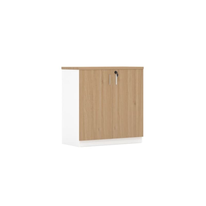 Buffet 2 portes Dagmar 80 meuble en laqué blanc et chêne