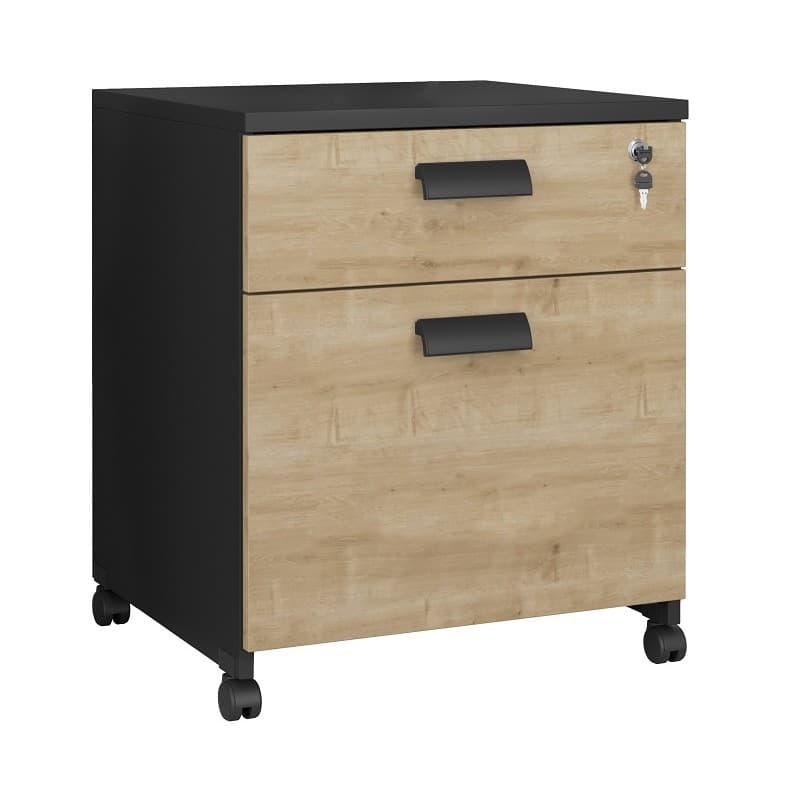 Caisson mobile Sir8 mobile 2 tiroirs avec glissières métalliques et serrure (naturel et noir)