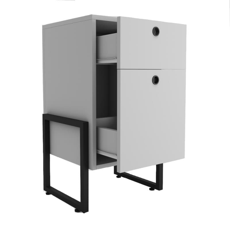 Commode Lywo 2 tiroirs, usage polyvalent (métal noir et MDP blanc)