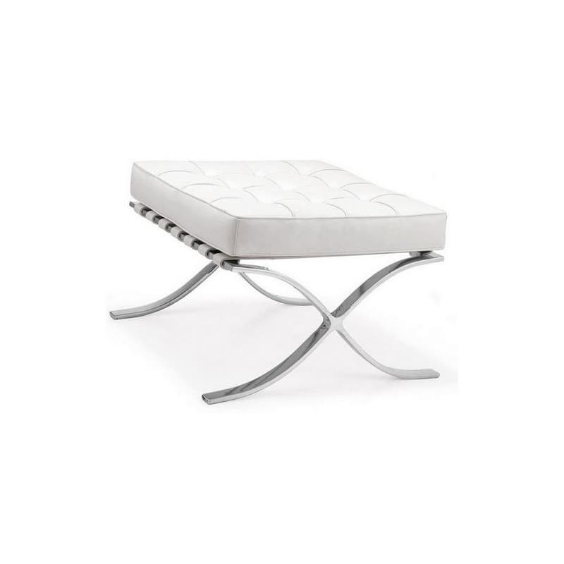 Pouf Barcelona Style (T) en similicuir blanc et acier inoxydable