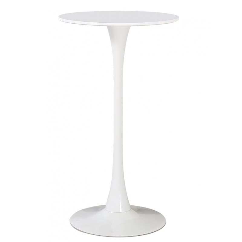 Mesa alta Flise (SU) con base de metal, tablero de Ø60 cm (blanco)
