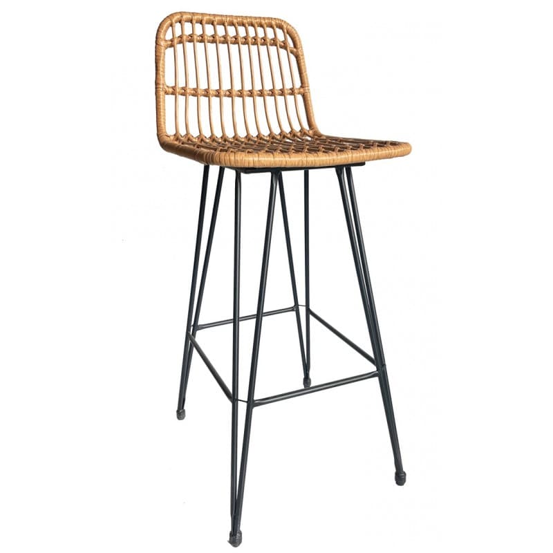 Tabouret de bar Esrum à structure en métal et assise en rotin beige