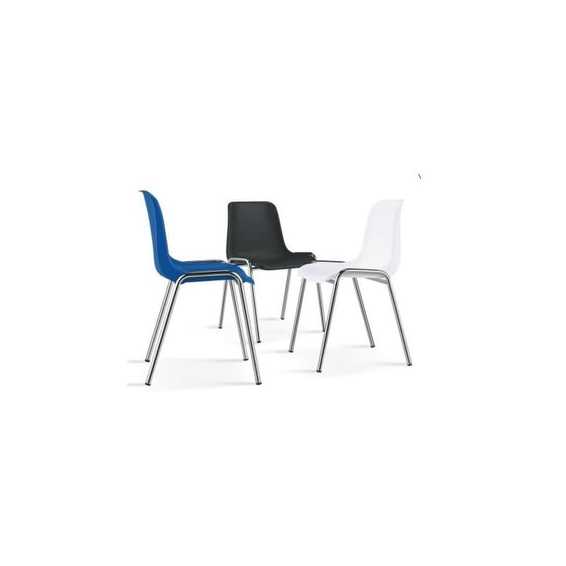 Chaise Lindenborg empilable à structure chromée et assise en polypropylène noir