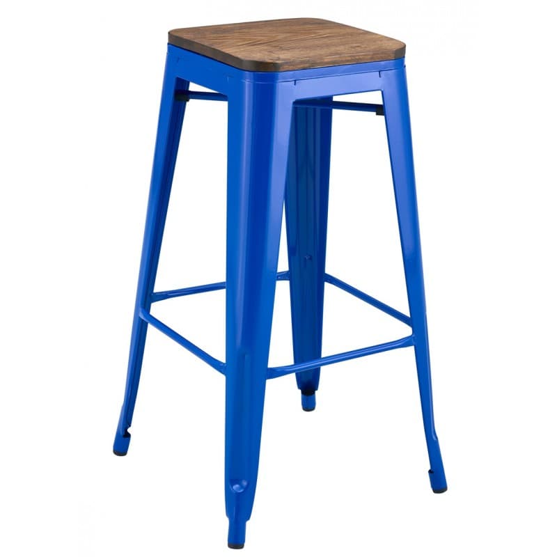 Tabouret de bar Bleex EK Wood à structure en acier peint et assise en bois bleu