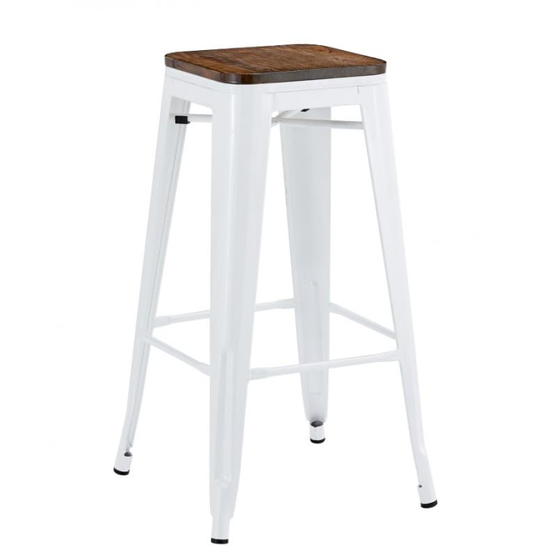 Tabouret de bar Bleex EK Wood à assise en bois et structure en acier blanc