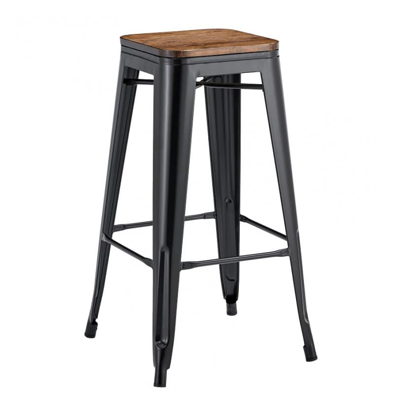 Tabouret de bar Bleex EK Wood à assise en bois et structure en acier noir