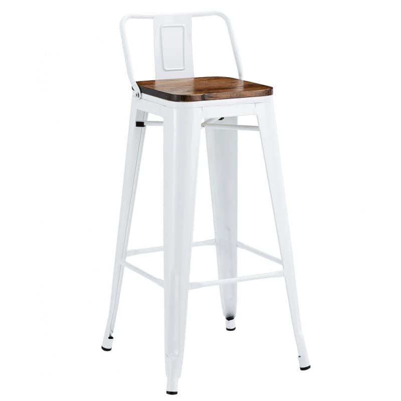 Tabouret de bar Bleex R1 EK Wood à assise en bois et structure en acier laqué blanc