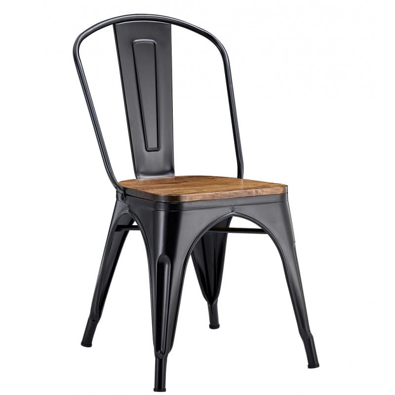 Chaise Bleex EK WOOD en acier noir avec assise en bois