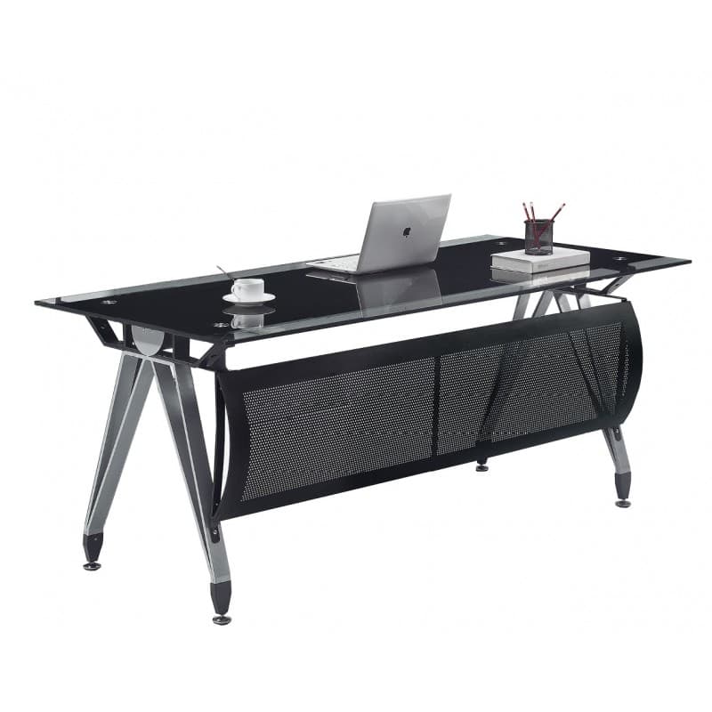 Bureau Horring à plateau en verre trempé, dimensions 180 × 85 cm, finition noir