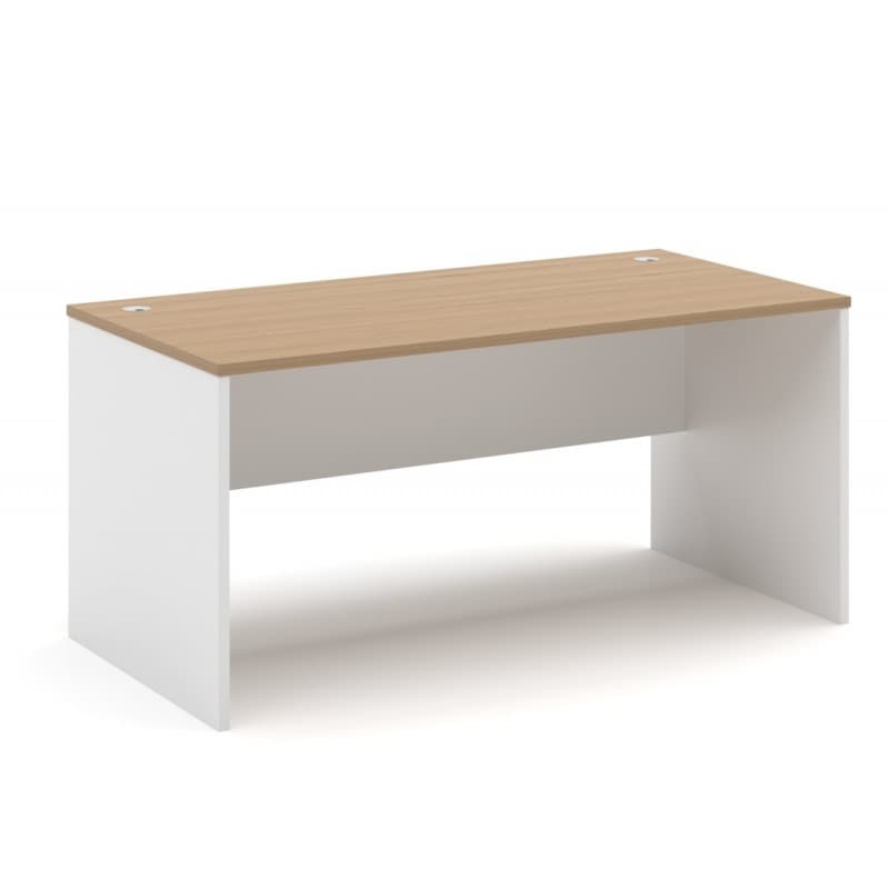 Bureau Thott à plateau bilaminé, dimensions 180 × 80 cm, plateau blanc et piètement chêne