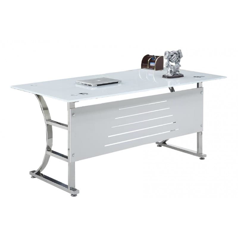 Bureau Deuntzer à plateau en verre trempé, dimensions 160 × 80 cm, finition super white