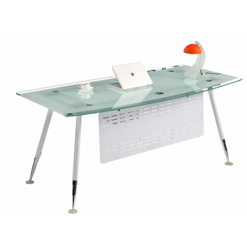 Bureau Dangaard à plateau en verre trempé, dimensions 160 × 80 cm, finition blanc
