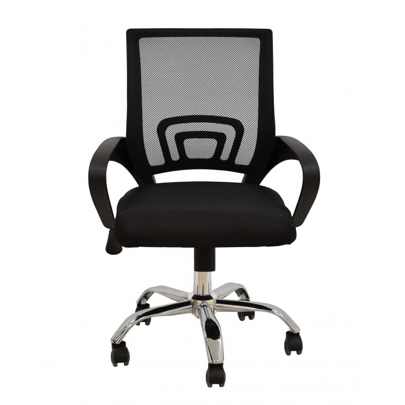 Chaise de bureau Astrida à dossier en résille, assise en tissu, vérin à gaz et mécanisme inclinable, finition noire