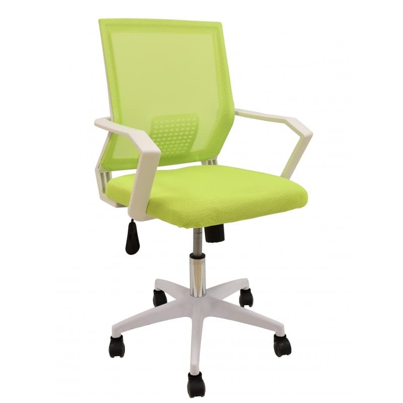 Chaise de bureau Kantetz à dossier en maille blanche et assise en tissu vert