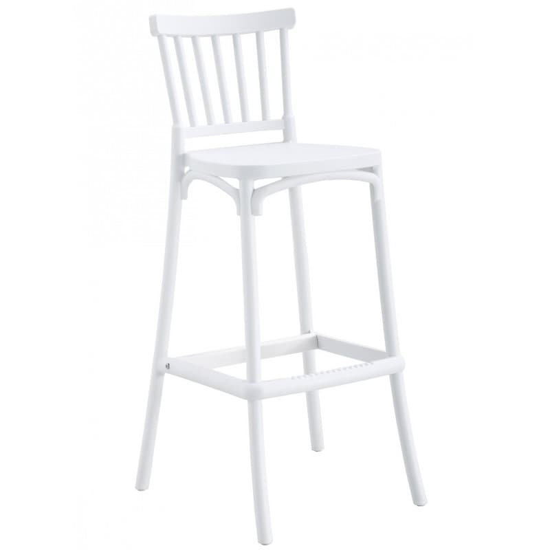 Tabouret de bar Okke en polypropylène traité anti-UV, finition blanche