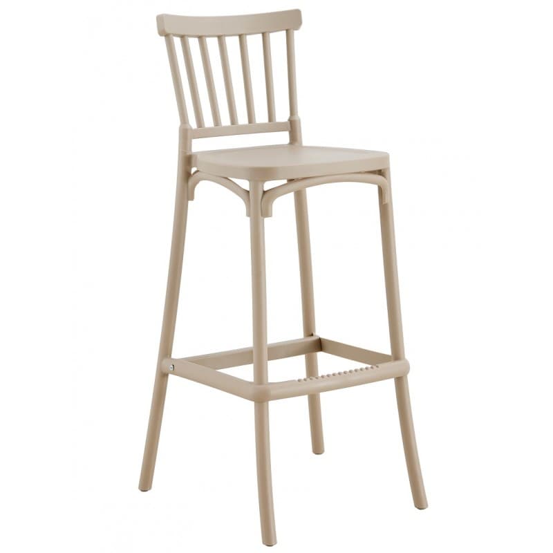 Tabouret de bar Okke en polypropylène traité anti-UV, finition tortora