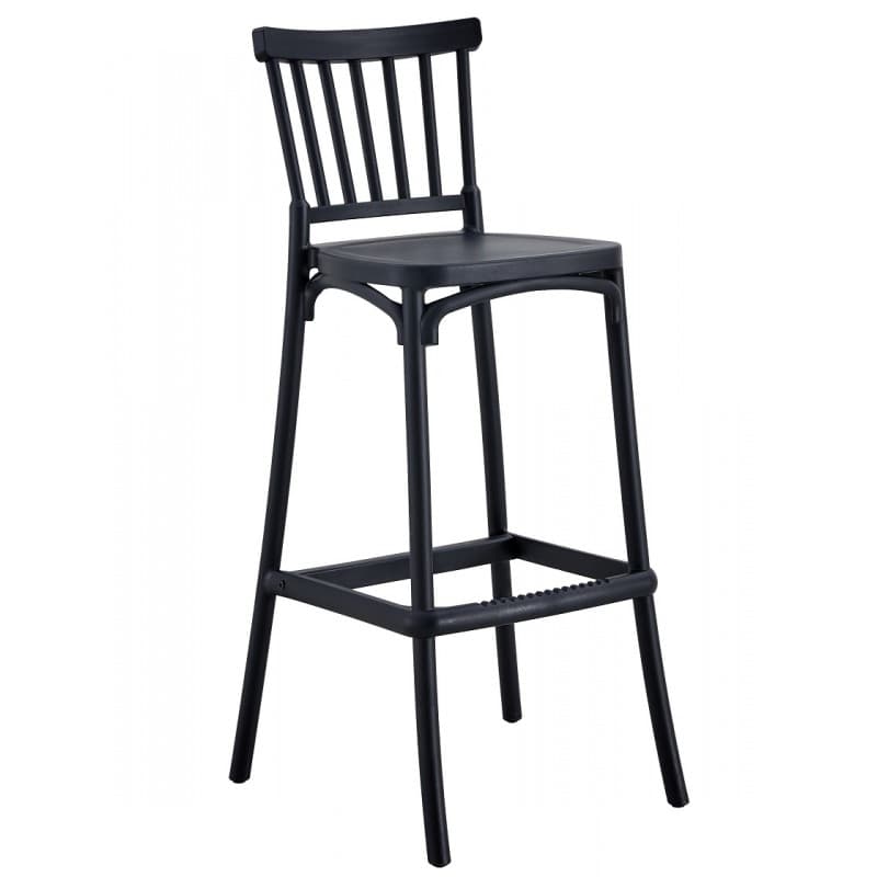 Tabouret de bar Okke en polypropylène traité anti-UV, finition anthracite