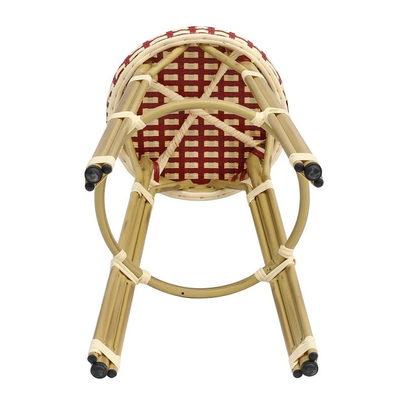 Tabouret de bar Tolbiac empilable à structure en aluminium et assise en rotin, finition beige et rouge
