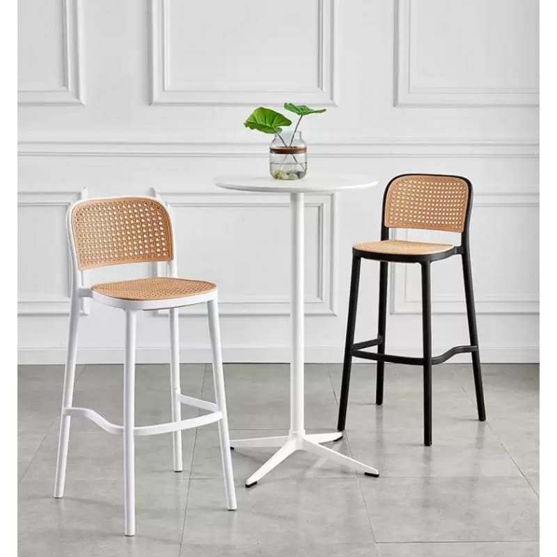 Tabouret de bar Fremad 97 empilable en polypropylène, finition noir et beige